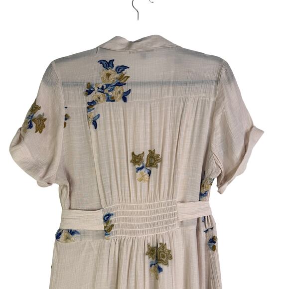 Figueroa & Flower Embroidered Tiered Midi Dress Flowy Floral Ruffle Large Tan L - Picture 8 of 15